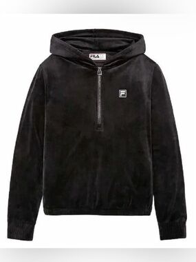 Fila Black Velour Quarter-Zip Hoodie